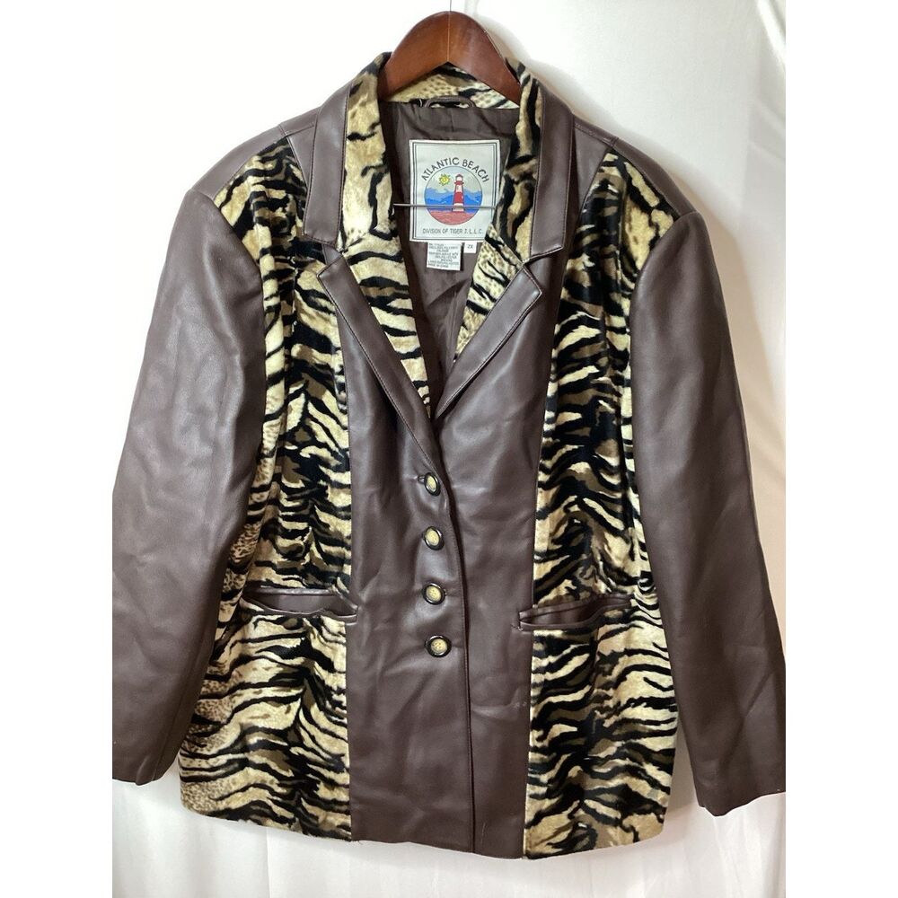 Atlantic Beach Division Of‎ Tiger J.L.L.C. Woman's Tiger Print & Brown Coat 2X